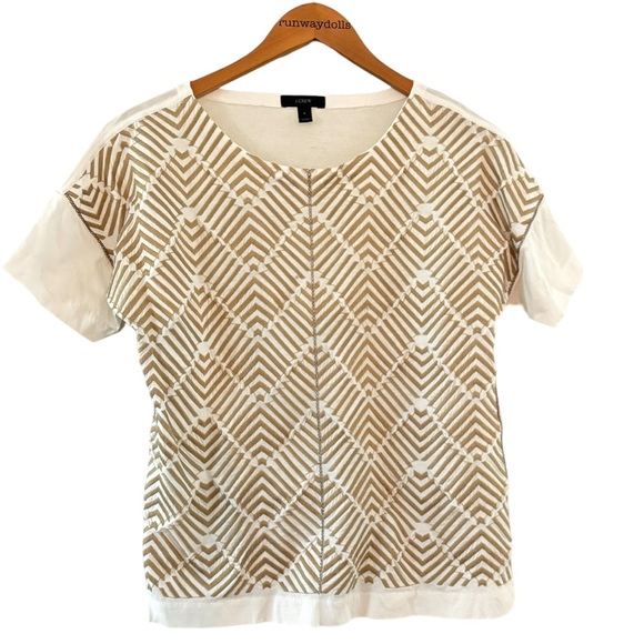 J. Crew Embroidered Herringbone T-Shirt In Grey Small - Picture 2 of 9